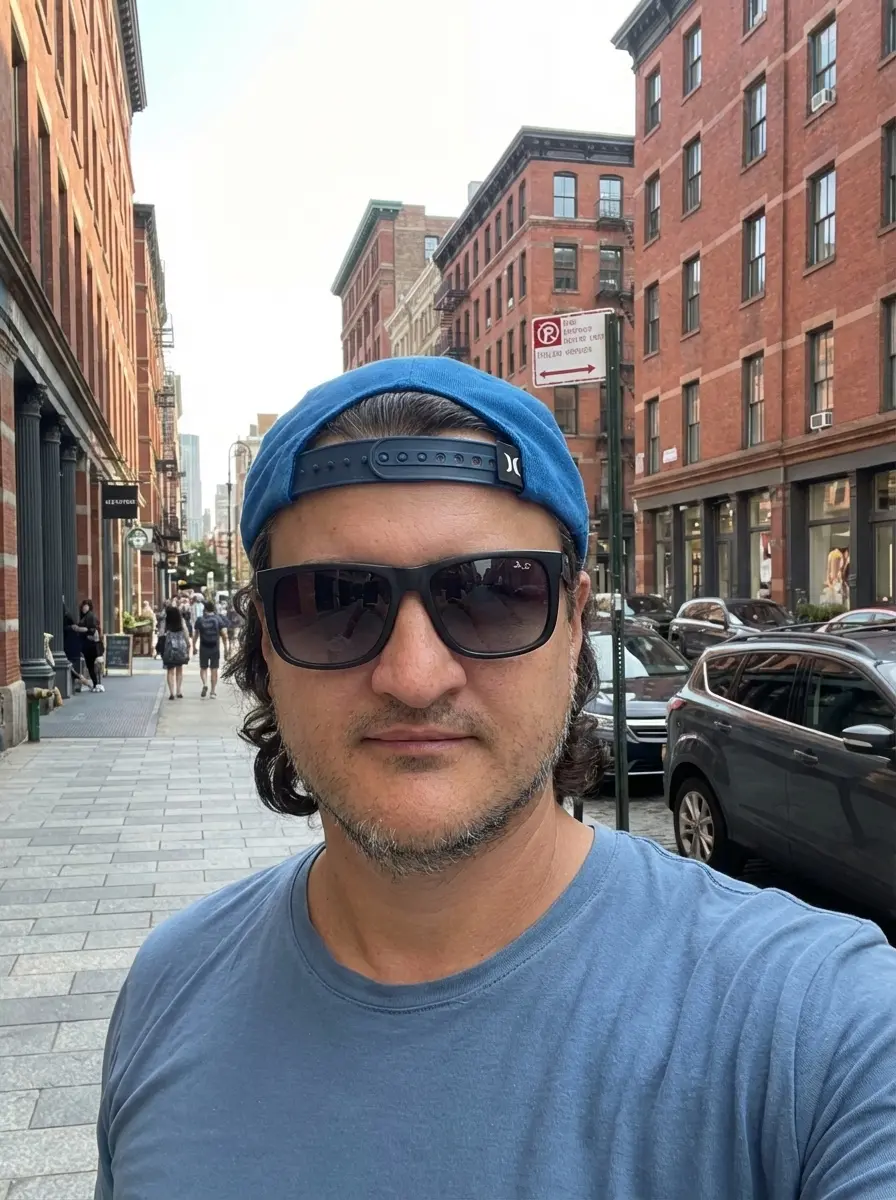 Andry, founder of CozyRelic, holding the original handmade Plague Doctor Hoodie Blanket prototype